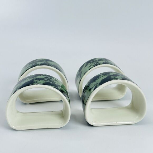 Villeroy & Boch Porcelain Green Black Marbled Napkin Rings Set of 4 Luxembourg - Picture 7 of 8